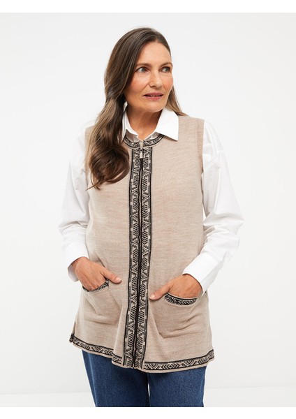 Yeni Sezon Bisiklet Yaka Desenli Kadın Triko Yelek