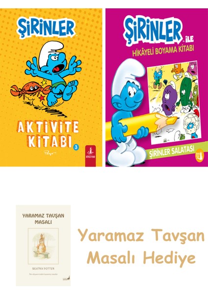 Şirinler - Aktivite Kitabı 3 + Şirinler ile Hikayeli Boyama Kitabı - Şirinler Salatası + Yaramaz Tavşan Masalı
