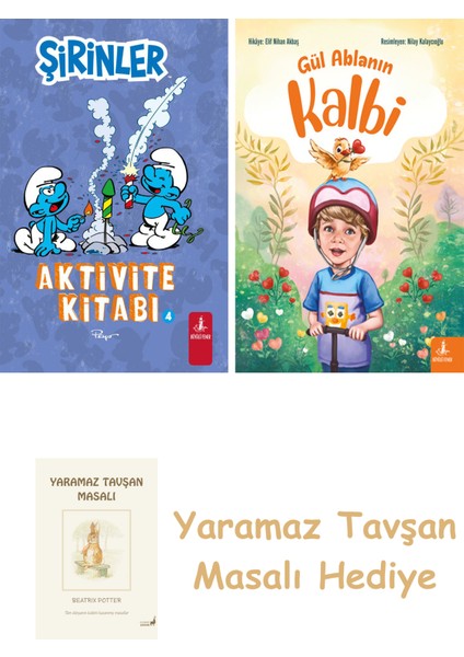 Şirinler - Aktivite Kitabı 4 + Gül Ablanın Kalbi + Yaramaz Tavşan Masalı