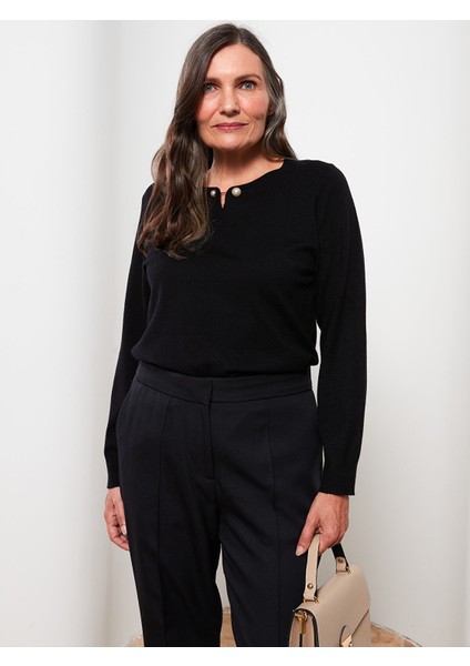 Yeni Sezon Bisiklet Yaka Düz Uzun Kollu Kadın Triko Kazak