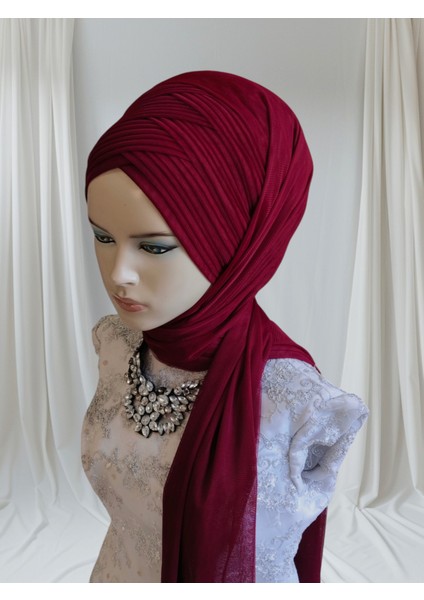 Bordo Sevda Model Hazır Türban Hazır Şal Abiye Şal