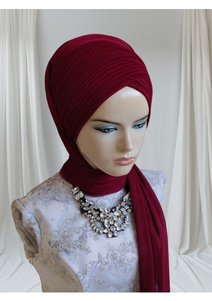 Bordo Sevda Model Hazır Türban Hazır Şal Abiye Şal fiyatları