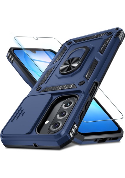Samsung Galaxy A17 Yumlu Ekran Koruyuculu Kılıf Sürgülü Yüzüklü Standlı Darbe Emici Tank Kapak