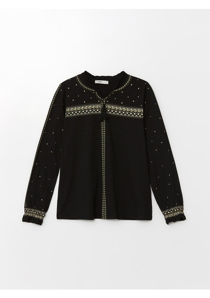 Yeni Sezon Bağlamalı Yaka Desenli Kadın Bluz indirimleri