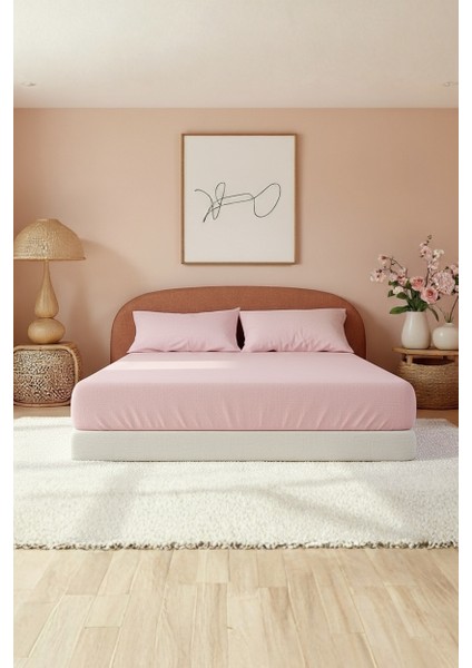 Düz Pudra King Ranforce Çarşaf Seti %100 Pamuk (Çarşaf+Yastık Kılıfı)