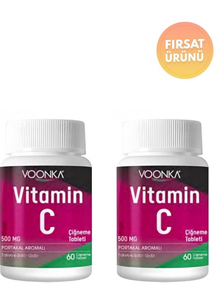 Vitamin C Portakal Aromalı Çiğneme Tableti 500 Mg 60 Tablet 2 Adet