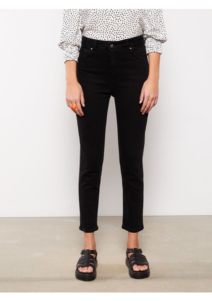 Yeni Sezon Yüksek Bel Slim Mom Cep Detaylı Kadın Jean Pantolon fırsatları