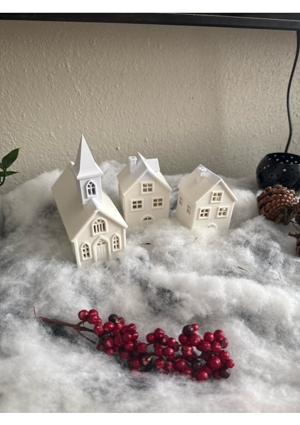 Yılbaşı Konsept LED Işıklı 3 Adet Ev Biblo Kış Manzaralı Tealight Ledli Kış Evleri LED Mumlar Hediye fiyatları