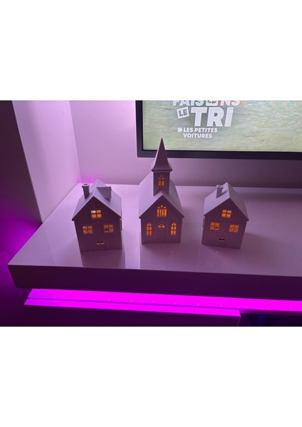 Yılbaşı Konsept LED Işıklı 3 Adet Ev Biblo Kış Manzaralı Tealight Ledli Kış Evleri LED Mumlar Hediye modelleri