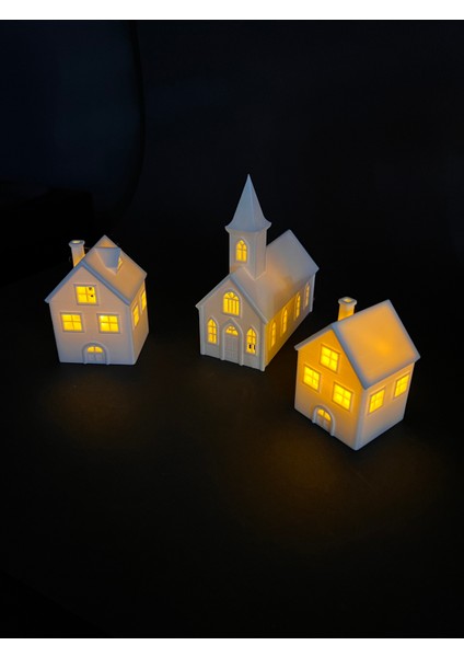 Yılbaşı Konsept LED Işıklı 3 Adet Ev Biblo Kış Manzaralı Tealight Ledli Kış Evleri LED Mumlar Hediye fırsatları