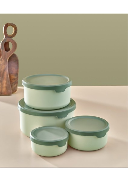 Saklama Kabı Yuvarlak 4 Lü Set Soft Kapaklı Yeşil Erzak Dondurucu Gıda Kabı