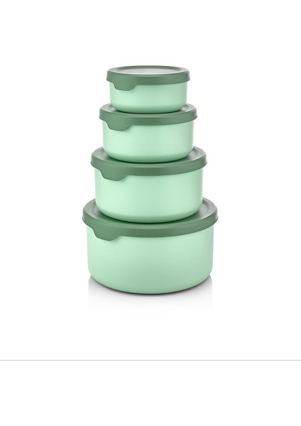 Saklama Kabı Yuvarlak 4 Lü Set Soft Kapaklı Yeşil Erzak Dondurucu Gıda Kabı fırsatları