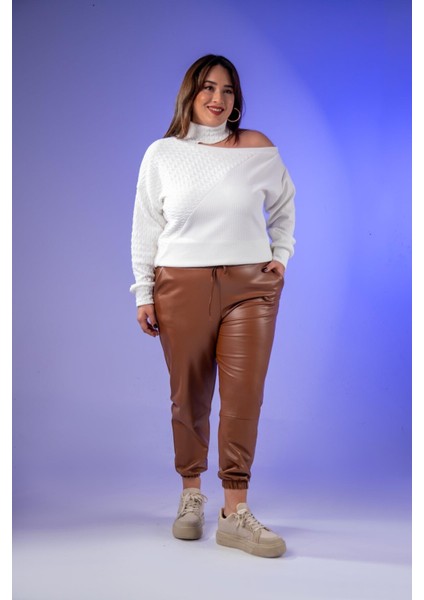Kadın Büyük Beden Deri Taba Pantolon