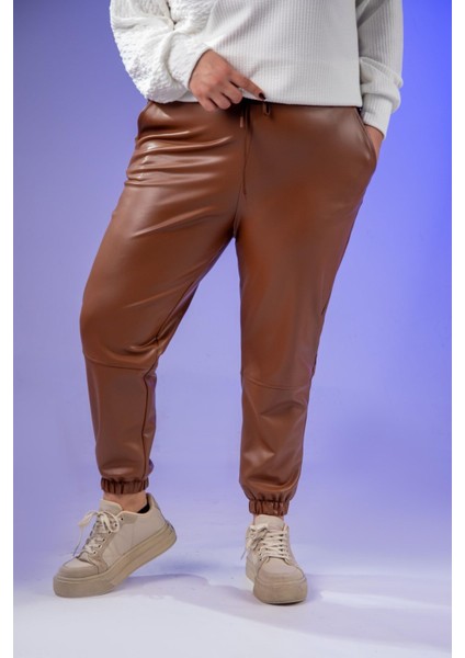 Kadın Büyük Beden Deri Taba Pantolon fiyatları