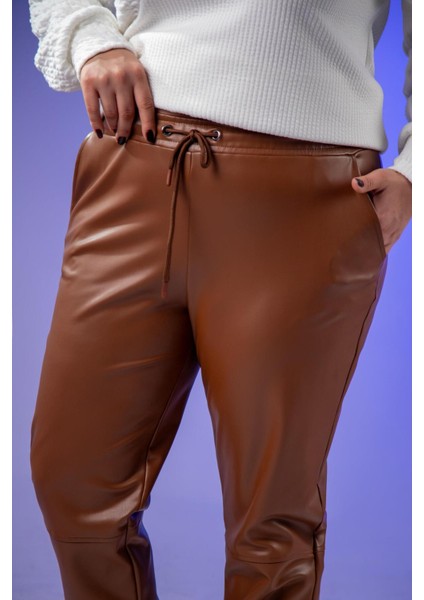 Kadın Büyük Beden Deri Taba Pantolon indirimleri