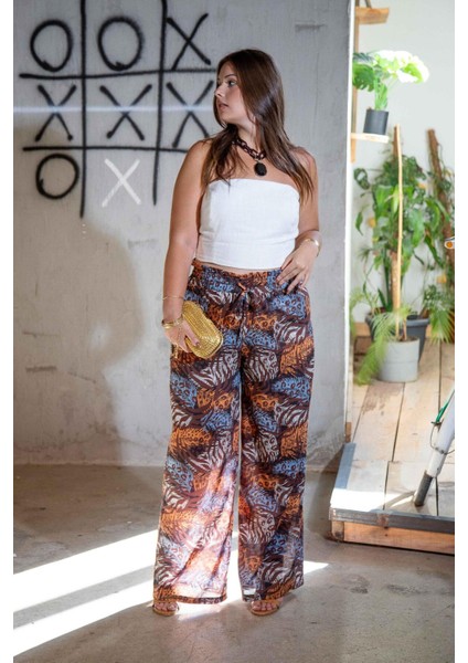 Kadın Büyük Beden Desenli Kahverengi Pantolon fırsatları