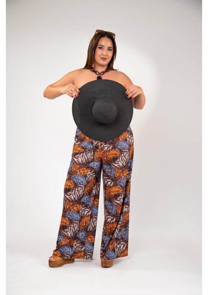 Kadın Büyük Beden Desenli Kahverengi Pantolon indirimleri