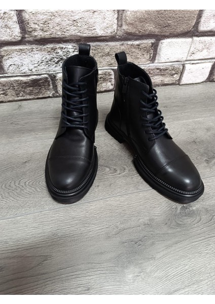 Hakiki Deri Yandan Fermuarlı Çok Kaliteli Gerçek Kauçuk Kaymaz Taban Kışlık Bot