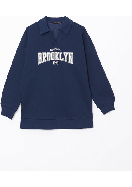 Yeni Sezon Polo Yaka Baskılı Kadın Kalın Sweatshirt Tunik indirimleri