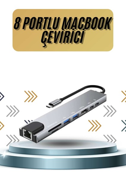 8 Portlu Macbook Çevirici Type C Hub Sd Tf USB Çoğaltıcı Ethernet