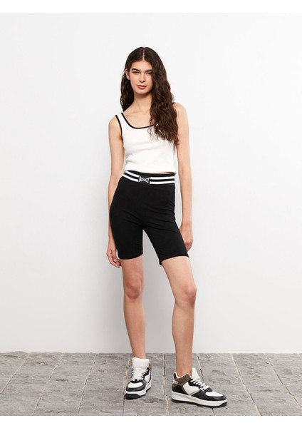 Yeni Sezon Beli Lastikli Baskılı Kadın Şort Tayt Pantolon