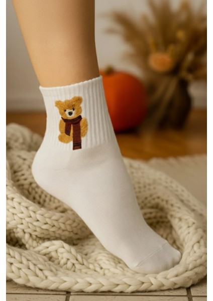 4 Çift Ayıcık Desenli Kadın Kolej Çorap modelleri