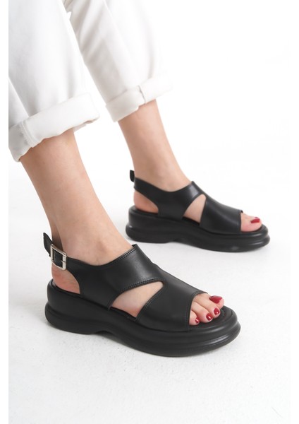 Yüksek Topuk Cilt Üstü Kapalı Yazlık Kadın Dolgu Topuk Sandalet Ayakkabı