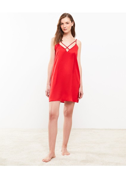 Yeni Sezon V Yaka Askılı Saten Kadın Fantezi Gecelik