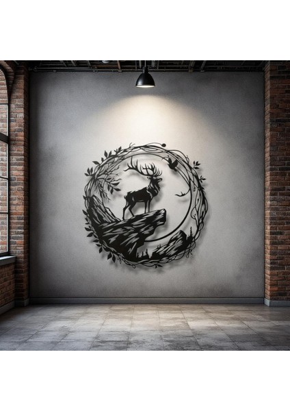 Dağ Geyiği Siluetli Metal Duvar Dekoru – Doğanın Gücü ve Asaletin Sembolü