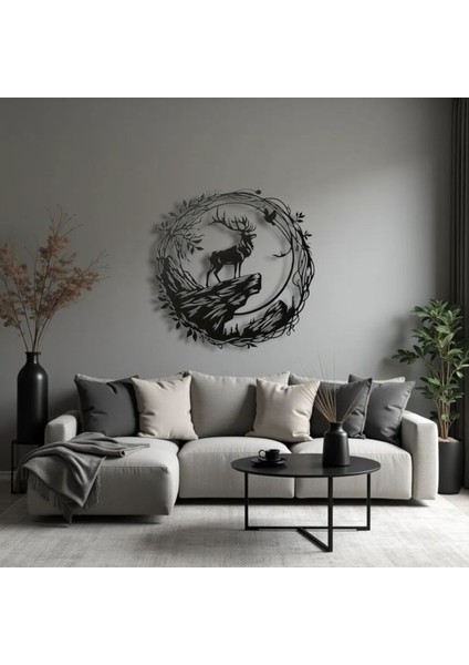 Dağ Geyiği Siluetli Metal Duvar Dekoru – Doğanın Gücü ve Asaletin Sembolü