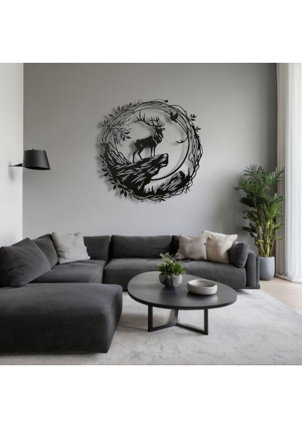 Dağ Geyiği Siluetli Metal Duvar Dekoru – Doğanın Gücü ve Asaletin Sembolü