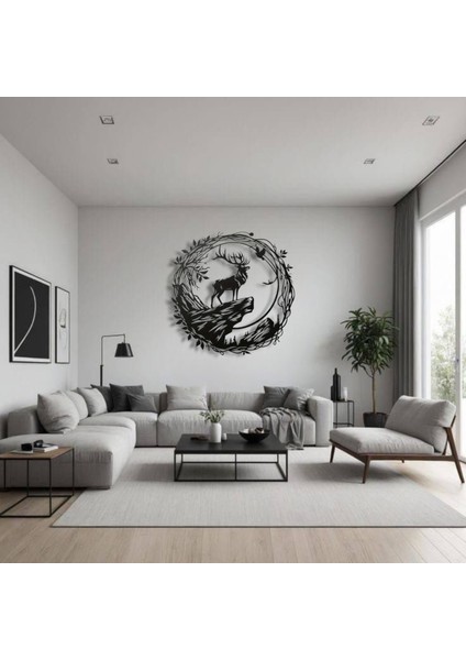 Dağ Geyiği Siluetli Metal Duvar Dekoru – Doğanın Gücü ve Asaletin Sembolü