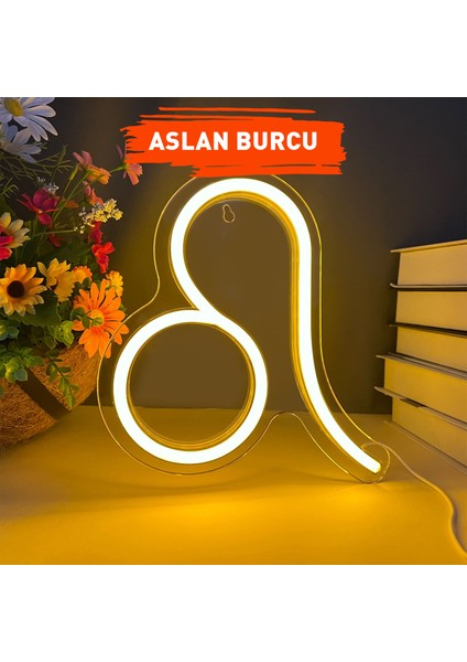 Aslan Burcu Figürlü Neon LED Tabela Tablo Gece Aydınlatma Duvar Dekoru