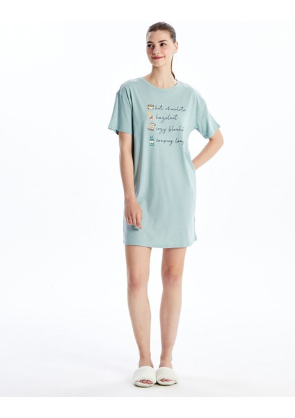 Yeni Sezon Bisiklet Yaka Baskılı Kadın Gecelik fiyatları