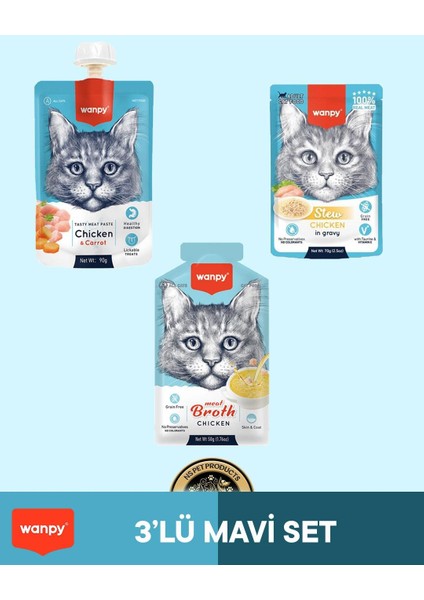 Kedi Maması 3'lü Tavuklu Mavi Set