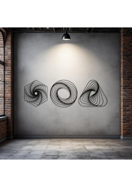 Metal Geometrik Duvar Dekoru Seti – Modern Minimalist 3 Parça Ev Ofis Aksesuarı Duvar Süsü