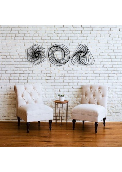 Metal Geometrik Duvar Dekoru Seti – Modern Minimalist 3 Parça Ev Ofis Aksesuarı Duvar Süsü