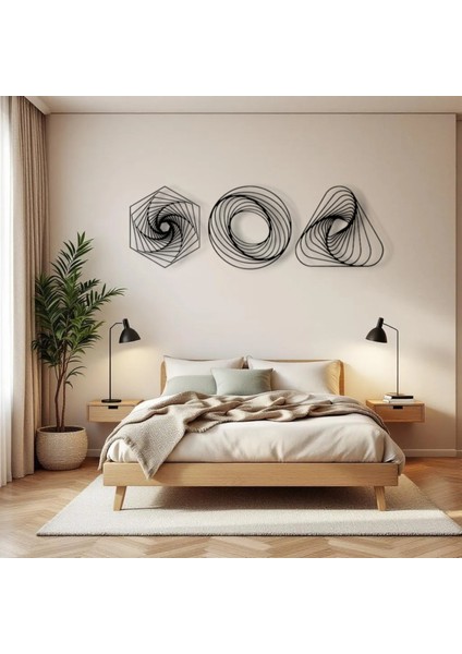 Metal Geometrik Duvar Dekoru Seti – Modern Minimalist 3 Parça Ev Ofis Aksesuarı Duvar Süsü