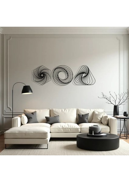 Metal Geometrik Duvar Dekoru Seti – Modern Minimalist 3 Parça Ev Ofis Aksesuarı Duvar Süsü
