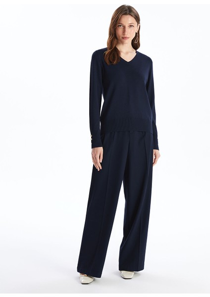 Yeni Sezon V Yaka Düz Uzun Kollu Kadın Triko Kazak modelleri