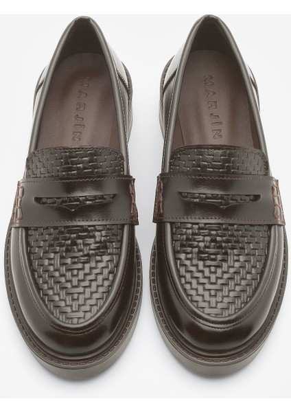 Kadın Loafer Makosen Desenli Günlük Ayakkabı Vebul Kahve