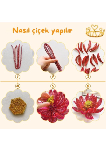 Şönil Tel, El Işi, Dıy, Hobi ve Çiçek Yapım Teli, Simli Altın, 100 Adet, 6 mm - 30 cm modelleri