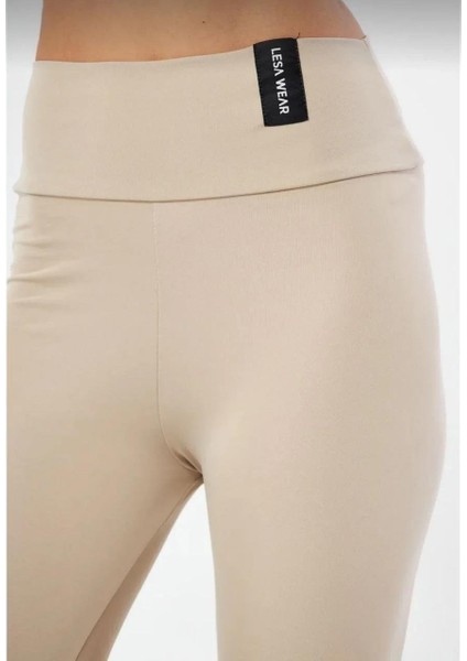 Kışlık Yüksek Bel Toparlayicı ve Sıkılaştırıcı Likralı Şardonlu Tayt - Bej indirimleri