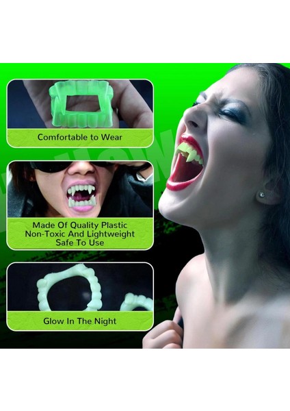 Karanlıkta Parlayan Fosforlu Çift Damak Takma Vampir Dişi
