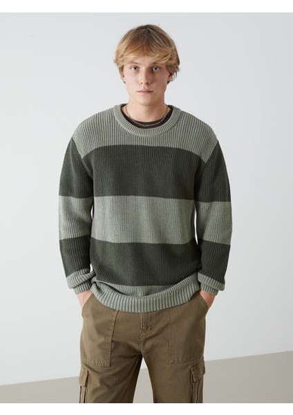 Yeni Sezon Bisiklet Yaka Uzun Kollu Renk Bloklu Erkek Triko Kazak