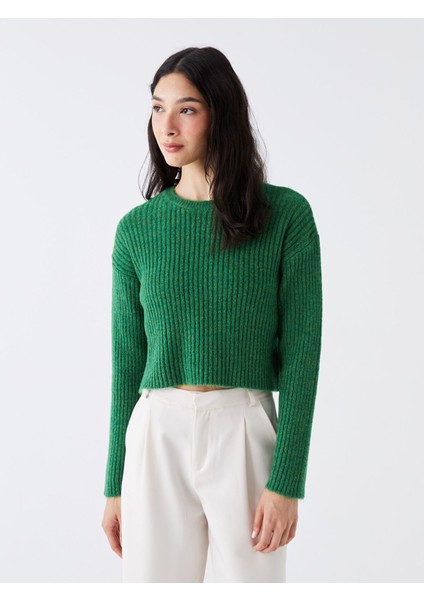 Yeni Sezon Bisiklet Yaka Kendinden Desenli Uzun Kollu Kadın Triko Kazak