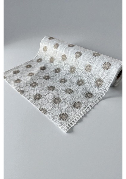 Pvc Şeffaf Kaplama Kaydırmaz Dolap Içi Kaymaz Dantel Raf Örtüsü - 1009-G-ÇIÇEK