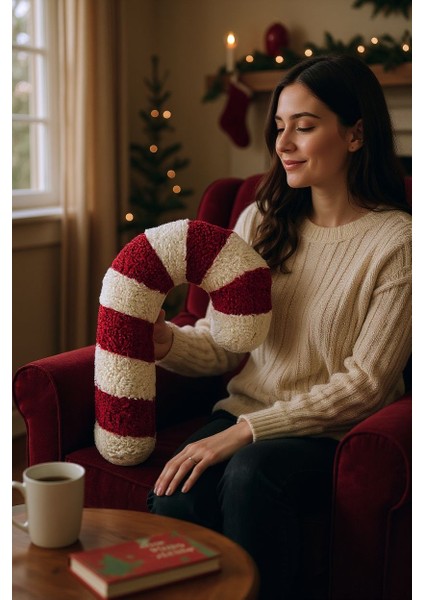 Baston Şeker Yılbaşı Dekorasyon Dokulu Kumaş 40 cm Peluş Oyuncak