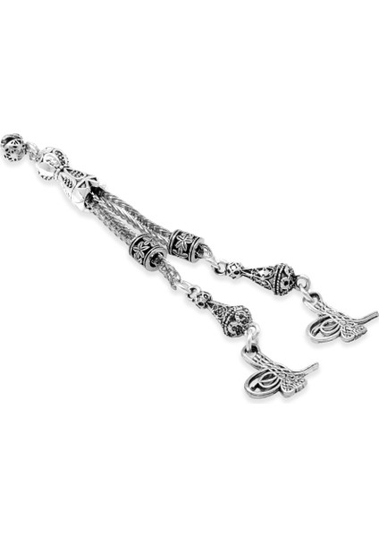 Tuğra Temalı Foxtail Zincirli Çift Kamçılı Kararmaz Metal Püskül