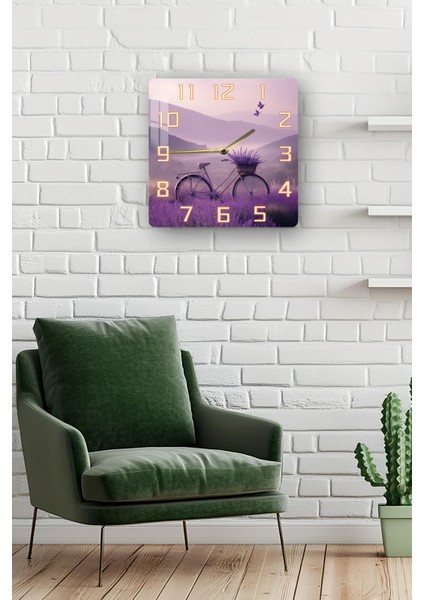 3D Görünümlü Temperli Cam Kare Saat – Lavanta Bisiklet Temalı Uv Baskı 33X33 cm - KCS114 fiyatları